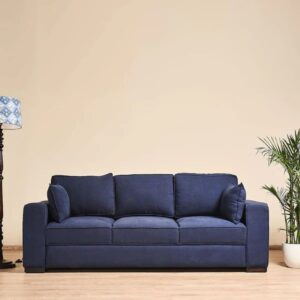 Navy Blue Modern 3 Seater Fabric Sofa.