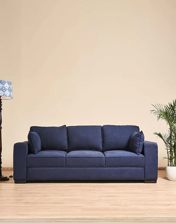 Navy Blue Modern 3 Seater Fabric Sofa.