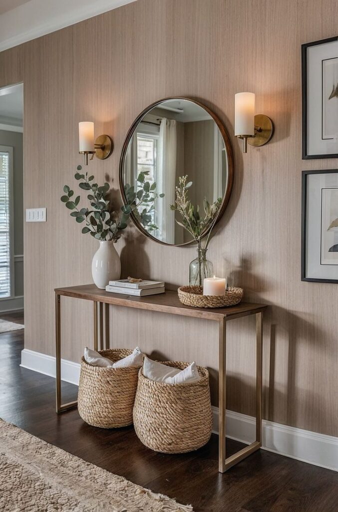 Wall art, mirrors, and cushions bring personality.