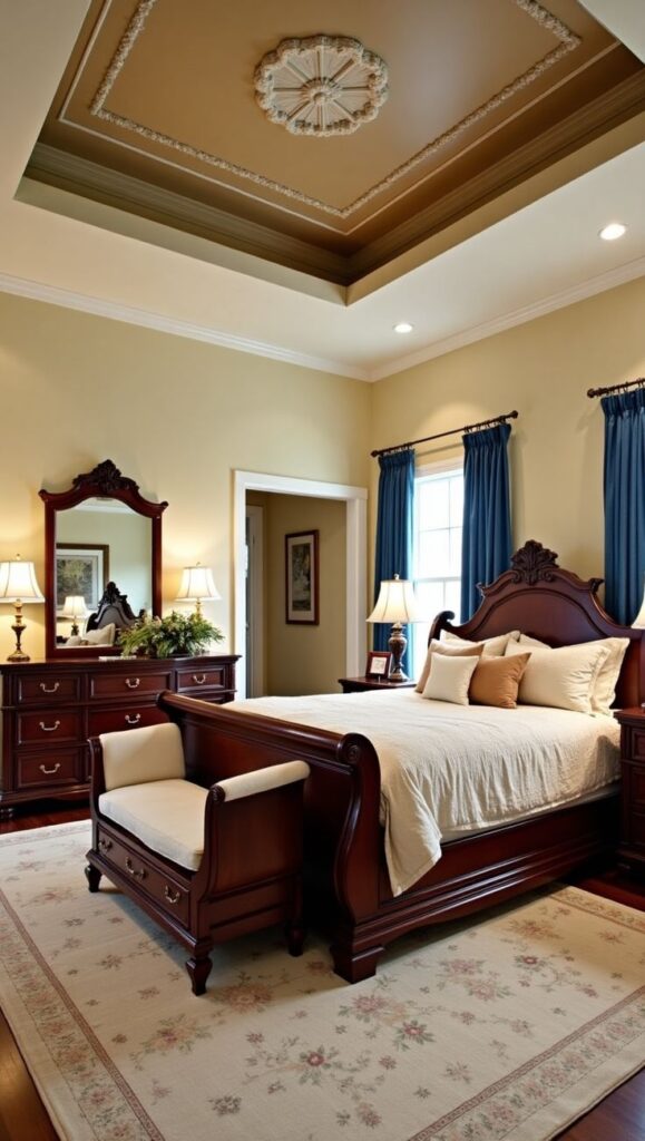 Classic style → wooden finishes, rich tones.